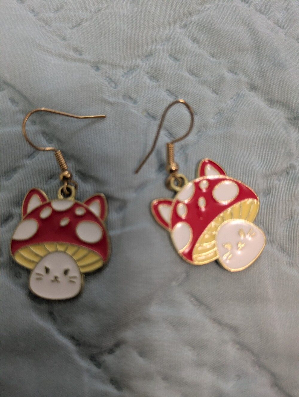 Cute Red Mushroom Cat Enamel Dangle Earrings